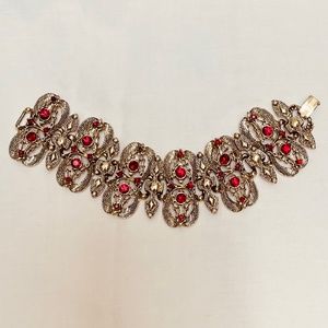 Unique Scroll Pattern Vintage Bracelet, red stones